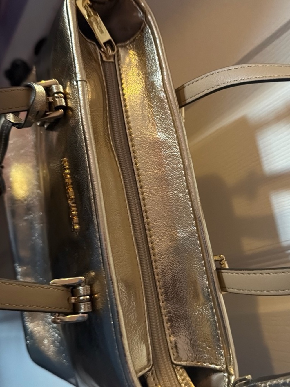 Michael Kors Metallic Gold Shoulder Tote with Detachable Strap - Picture 2 of 4